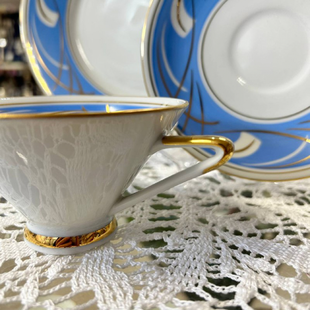 Чайное трио Fortuna Eisenberg Germany. Фарфор, деколь, позолота. Винтаж. Дефект. Картинка 4